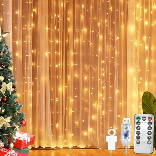 CNMTCCO Lichtervorhänge, 3x3m 300 LEDs lichterketten Vorhang Innen...