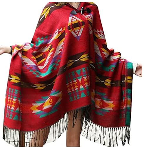 YEESAM Hoodie Poncho Bohemian Blanket, Hooded Shawl Cape Cloak Scarf Tassel3