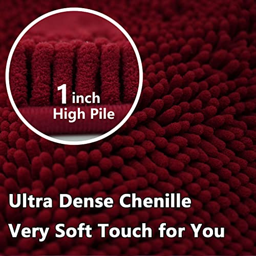Image of BOANKODU Bath Mat Set, 2 Piece - Soft Chenille, Non-Slip, 32x20 Inch + 20x20 Inch U Shape, Machine Washable (Burgundy)