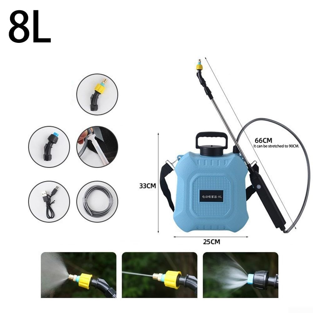 Spruzzatore Elettrico Ricaricabile da Giardino, Serbatoio da 5 l, Pompa autoadescante con Asta Estensibile per Uso Fertilizzante e erbicida (8 L)