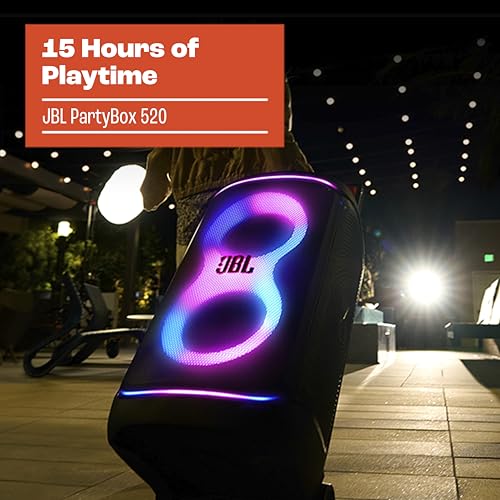 JBL PartyBox 520 - Portable Battery-Powered Party Speaker with AI Sound Boost, Up to 15 Hours of Play time, IPX4 Splash Proof, Multi-Speaker Connection by Auracast, and Telescopic Handle (Black)