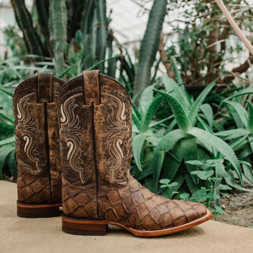 Soto Boots Men's Pirarucu Print Cowboy Boots, Exotic Print Men's Cowboy Boots, Western Boots For Men H40154