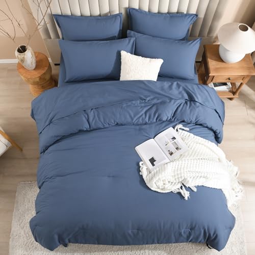 Litanika Oversized King Comforter Sets Ocean Blue - 7 Pieces Bed in a Bag Oversized King Bedding Comforter Sets, Solid Lightweight Bed Set with Comforter, Sheets, Pillowcases & Shams