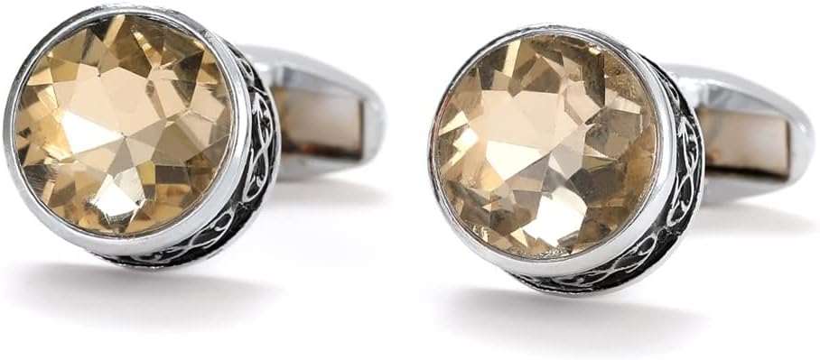Men's Cuff Links,Suit Cufflinks,Cuff Links Set,Cufflinks for Men Brown Crystal Round Formal Dress Shirt Cuff Links Button Wedding Gifts