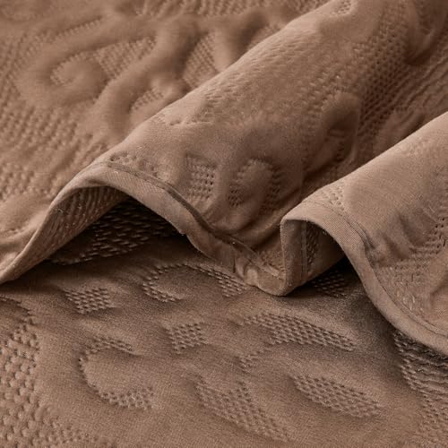 Image of Oversized California King Bedspreads 120x120 for Extra Tall Split Cal King Bed Lightweight Quilted Coverlet Set 3 Pieces 1 Quilt 2 Pillow Shams Coffee
