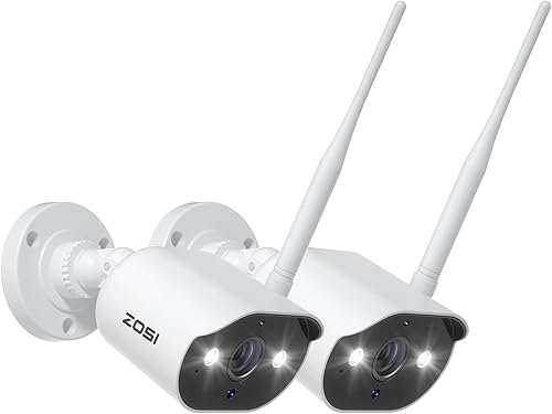 ZOSI Paquete de 2 cámaras de seguridad WiFi con foco de 5 MP, kit para el hogar, cámara Wi-Fi HaLow para exteriores con estación base, audio de 2