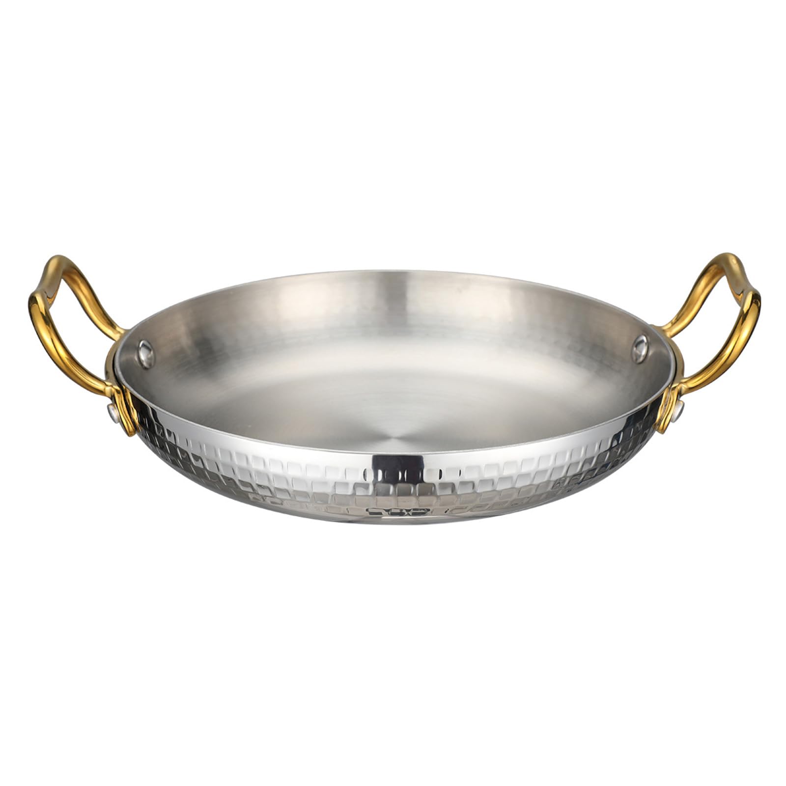 Spanische Paellapfanne aus Edelstahl mit Doppelgriffen, antihaftbeschichtetes Bratpfannen-Kochgeschirr für Meeresfrüchte, Reis und zum Grillen,Silber,22cm