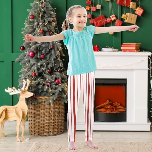 Girls' Leggings Ankle Length Printed Leggings Red White Stripe Soft Comfortable Pants for Kids 4-10 Years3