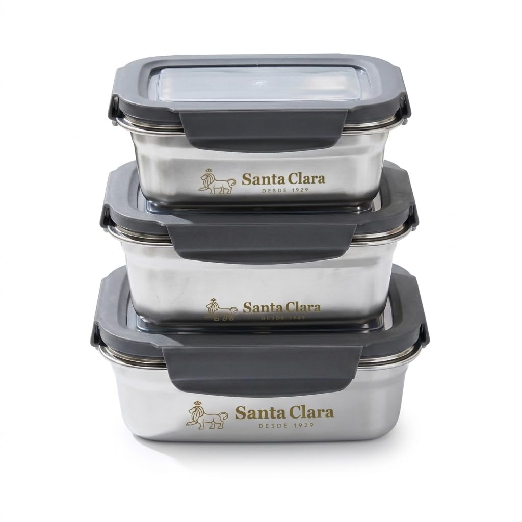 INDE SANTA CLARA | Fiambrera de Acero Inoxidable 0.6L Hermética para Microondas, Tapa Plástica con 4 Cierres, Apta para Horno, Tupper Acero Inoxidable, Bento Box, Termo Comida — view 7