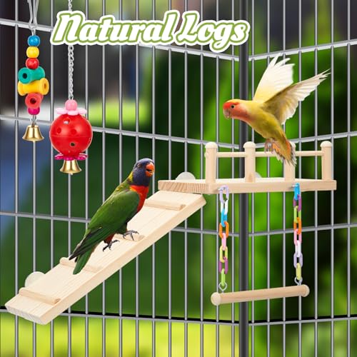 Image of 12 Pcs Parakeet Cockatiel Bird Toys, Parrot Swing Chewing Hanging Toys, Colorful Style Parrots Cage Accessories, Interactive Chew & Climb Play Set (Basic Style)