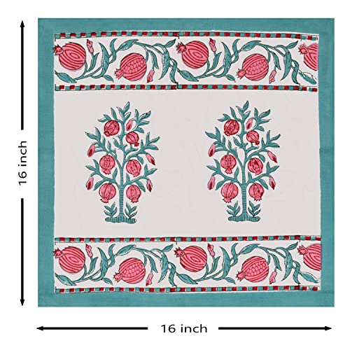 Image of BLOCKS OF INDIA Hand Block Printed Cotton,300 TC Cushion Cover (16 X 16 Inches) (Anar Ka Ped), Multicolor
