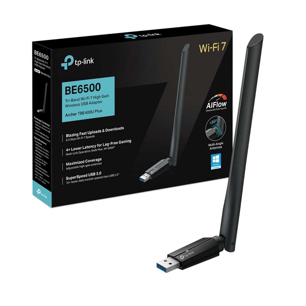 TP-Link Archer TBE400U Plus Chiavetta WiFi 7 BE6500, Alto Guadagno, Wireless Tri-Band, Adattatore USB PC, MLO Low Latency, USB 3.0, Beamforming, WPA3, Windows 11/10 (64-bit)