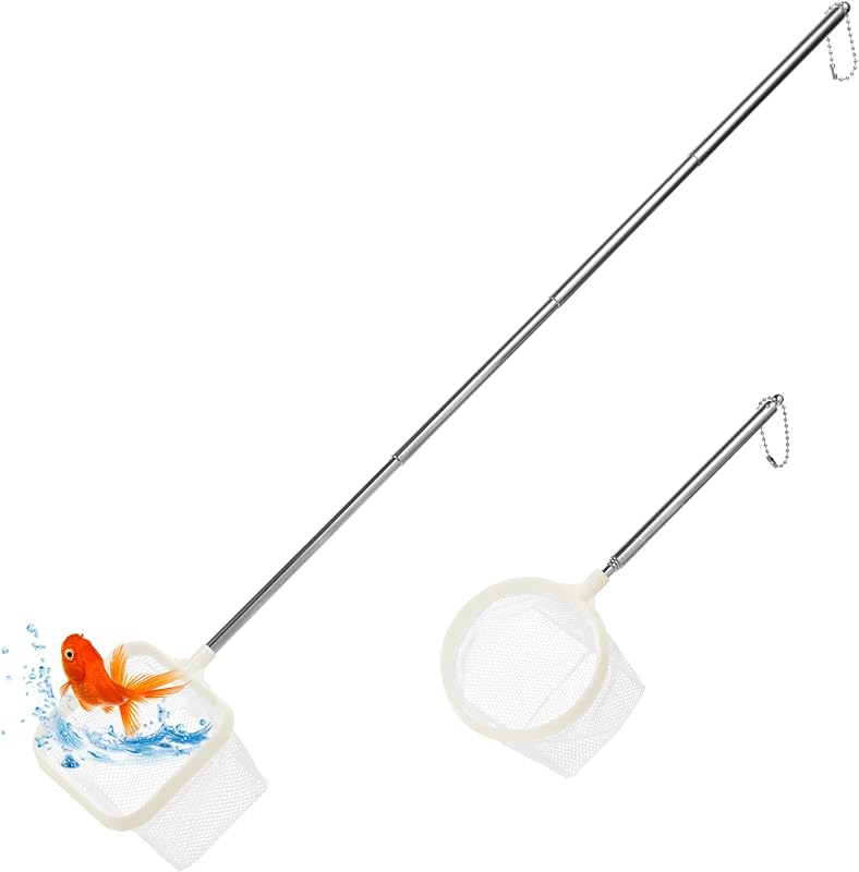 Aquarium Fish Nets, Fish Net for Tank, 2Pack White 3Inch Fine Mesh Aquarium Net Shrimp Nets with Extendable Stainless Steel Handle Small Tank Tool for Shrimp Bettas Square Round Debris