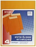 Top Flight Strip and Seal Open-End Envelopes, 10 x 13 Inches, Brown Kraft, 4 Envelopes per Pack (6912117)