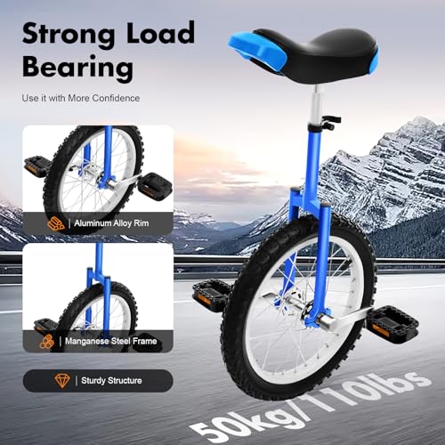 Image of DYNAMI Unicycle with Excellent Steel Frame,Leakproof Tire,Adjustable Height,Curved PU Seat,Mute Bearing,Anti-Slip Designs,for Outdoor Sports Fitness Exercise