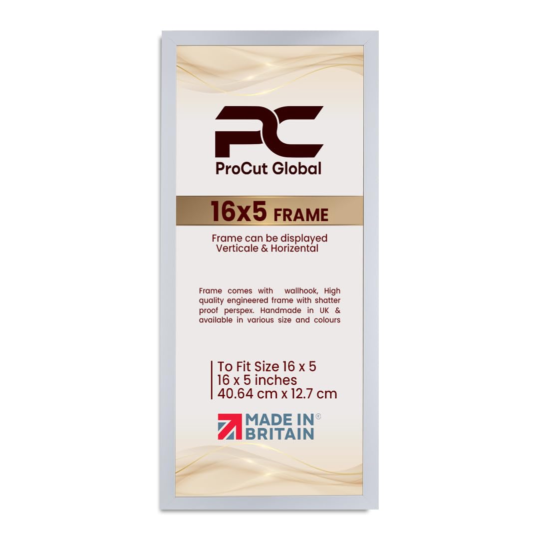 Procut Global 16X5 White Picture Frames - Modern Wooden Photo Frame with Shatterproof Perspex for Wall or Tabletop - Perfect for Posters, Certificates, Prints - Sizes & Colors Available