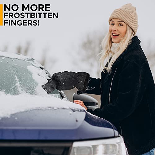 Image of EcoNour Ice Scraper Mitt for Car Windshield (2 Pack) |Waterproof Warm Glove | with Thick Fleece Lining | Windshield Scraper for Ice and Snow with Foam Grip, Scratch-Free | Detachable Clean