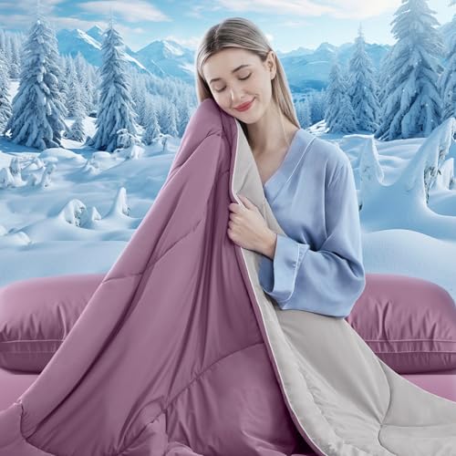 Image of Cooling Comforter Twin Size, Double-Sided Cooling Blanket for Hot Sleepers & Night Sweats, Arc-Chill Q-Max > 0.4 Breathable Ice Blanket, Lightweight Cold Comforter (68''x90'', Muted Pink)