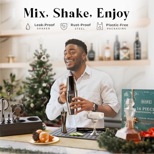 BARE BARREL® Mixology Bartender Kit Bar Set | 14-Piece Cocktail Shaker Set | Martini Barware Mixing Tools for Home Bartending | Incl. 35 Recipe Cards | Gift Set (28oz Boston Shaker, Jet Black/Black) - Thumbnail 5