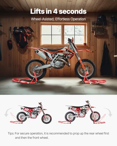 VEVOR Motorrad-Ständerlift (385 kg belastbar) vorne und hinten Doppelgabelständer, hinterer U+L-Gabel-Schwingarm-Spulenständer, für die meisten Motorräder von Yamaha Honda Kawasaki Suzuki, rot