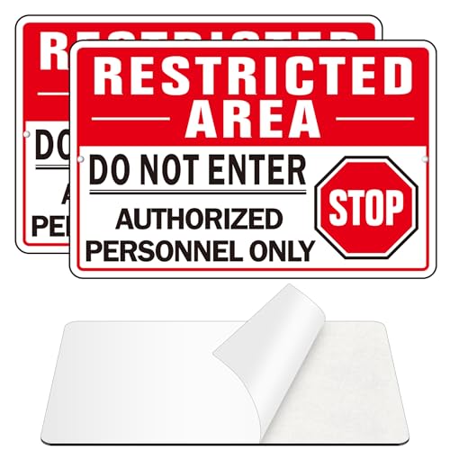 Do Not Enter Signs Self Adhesive Authorized Personnel Only Sign (2 Pack) Restricted Area Sign for Door Rust Free and Reflective Aluminum Metal Sticker for Wall (9 x 6 inches Red/White)
