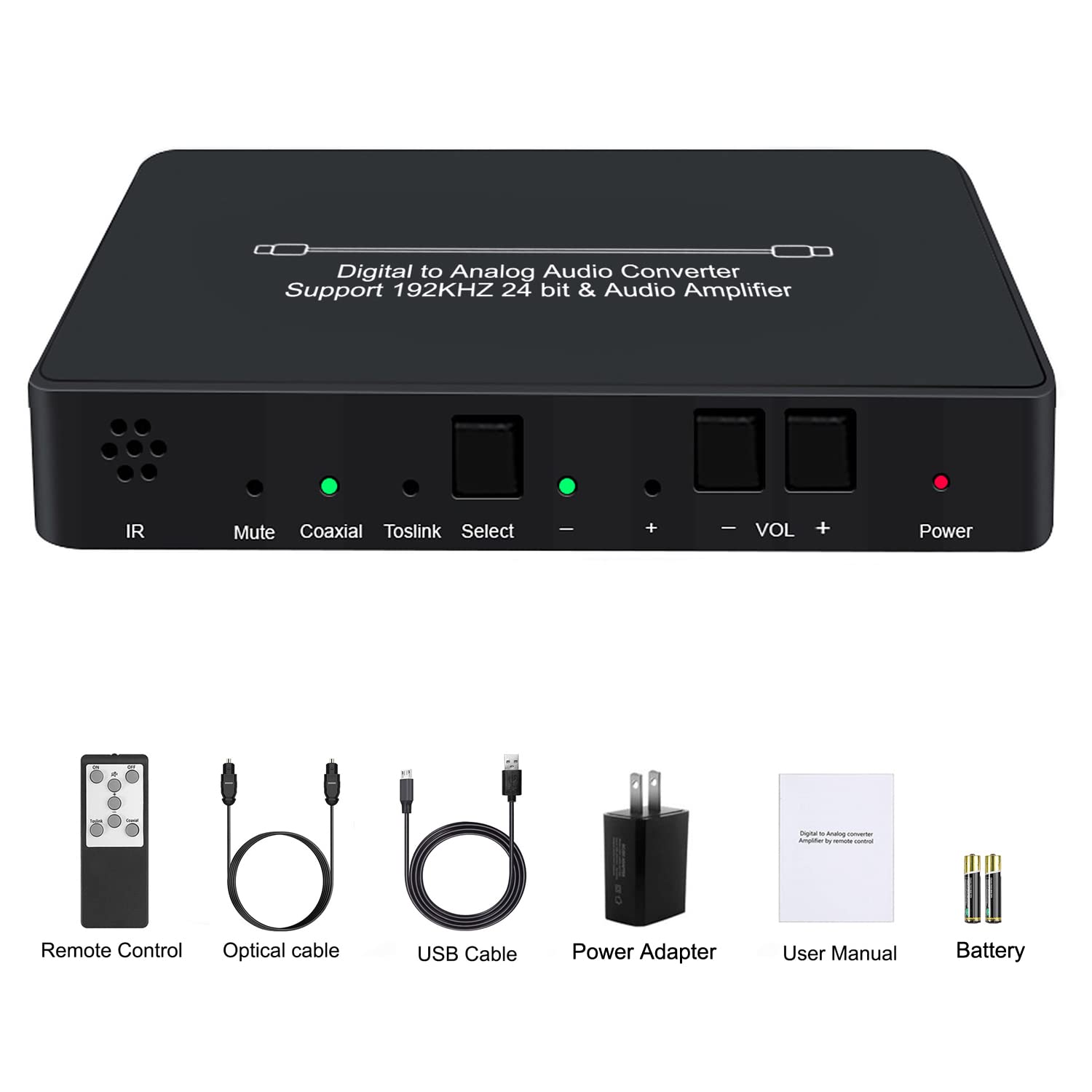Dingsun Optical to RCA Converter, Digital to Analog Audio Converter with Volume Control DAC Converter Supports Sampling Rate Highest 192KHz/24bit Digital Audio Converter with Remote