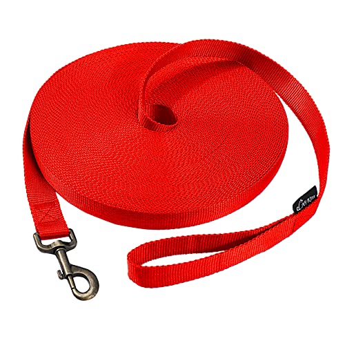 Image of HIKISS Long Dog Leash Obedience Recall Training Agility Lead with Thickening Material for Large Dog - 15ft 20ft 30ft 50ft 100ft Training Leash(Red 20ft)