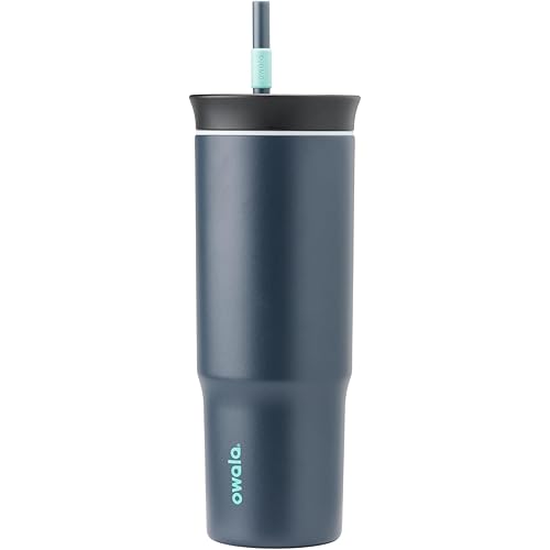 Owala Stainless Steel Triple Layer Insulated Travel Tumbler with Spill Resistant Lid and Straw, BPA Free, 24 oz, Black/Grey (Foggy Tide)
