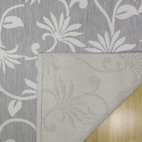 Gertmenian Indoor/Outdoor Kona Coast by Reyn Spooner Runner Rug - 2x6 Runner, Stain & UV Resistant, Ideal for Deck, Patio, Poolside Rooms - Floral Vines, Gray Cream, 46682