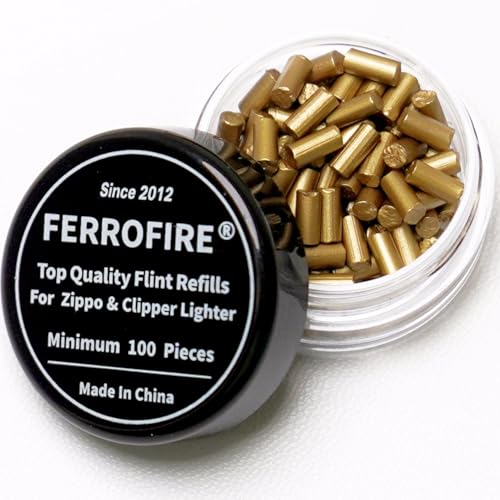 FERROFIRE Feuersteine 100 Stück - Hochwertige Zündsteine kompatibel mit Clipper & ZIPPO langlebiger Ersatz für Feuerzeuge
