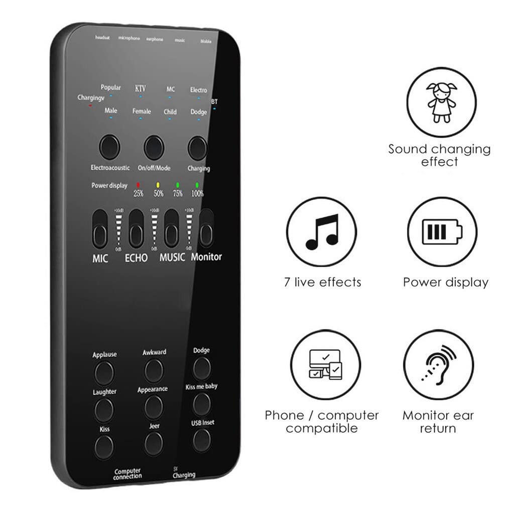 Live-Soundkarte, Audio, externes USB-Headset, Mikrofon, Live-Übertragung, Soundkarte für Handy, Computer, PC-Aufnahme (D 151 x 74 x 12 mm)