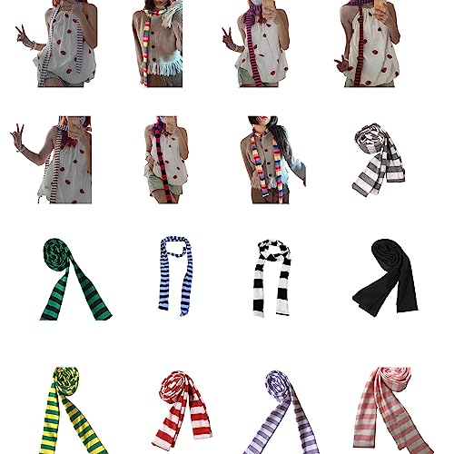 NUEAYMS Lady Goth Harajuku Cool Scarve Y2k Girl Stripe Long Knitted Scarves Fashion Cloth Unisex Street Casual Neckerchief Y2k2