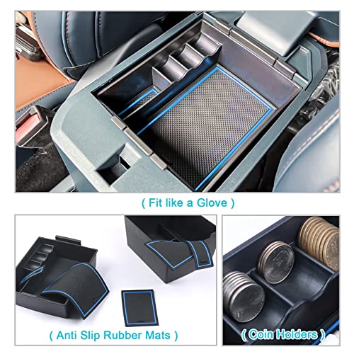 Image of CDEFG for 2022-2025 2026 Ford Maverick Center Console Organizer Tray | for 2022-2026 Ford Maverick Armrest Trays Storage Box Coin Container Maverick Truck Accessories, 2-Pack (Blue Trim)