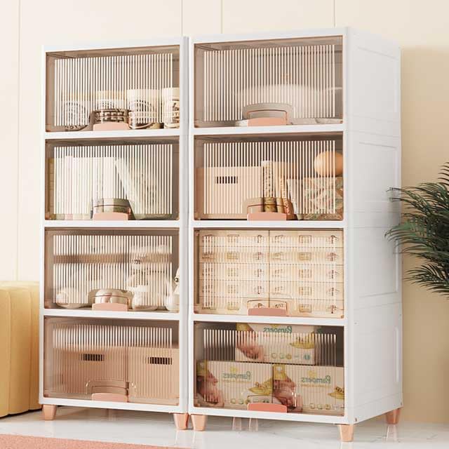 Image of Mevigo Door Plastic Wardrobe for Kids| Almirah and Wardrobe for Baby Clothes| Modular Storage Cabinet Organizer for Cupboard Standing Mat for Kitchen,Home Office,Sink-Indoor (KD, 3- Layer)