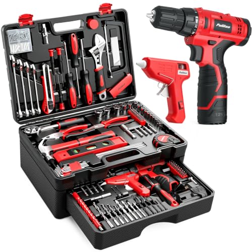 PULITUO 299-Piece Home Tool Set w/ 12V Cordless Drill & Toolbox w/ Drawer - image 1