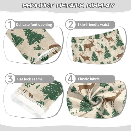 Vintage Christmas Brown Reindeer Green Tree Girls Leggings Kids Yoga Pants Dance Active Tights 4T3