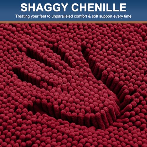 Smiry Luxury Chenille Bathroom Rugs 47x24, Extra Soft and Absorbent Shaggy Bath Mat, Machine Washable, Non-Slip Plush Carpet Runner for Tub, Shower, and Floor, Home Decor Accessories, Red