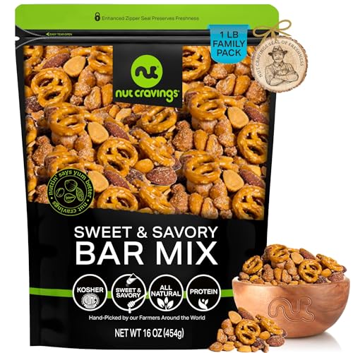 NUT CRAVINGS - Party Bar Nut Mix, Sweet & Savory Pub Snack - Smoked Almonds, Pretzels, Toffee...