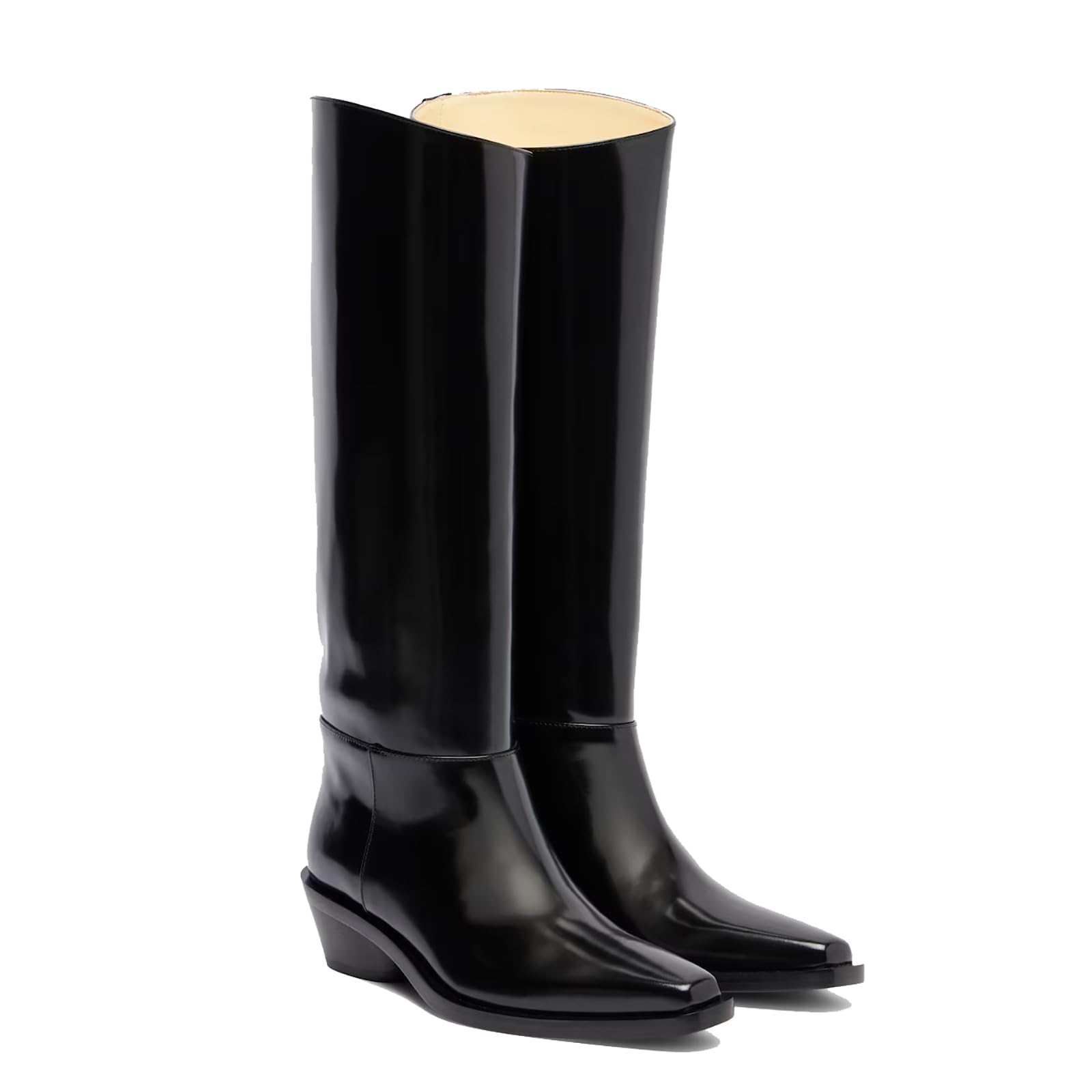 Womens Black Knee High Boots with Side Zipper Block Heel Pointed Toe Fashion Winter Tall Western Riding Boots