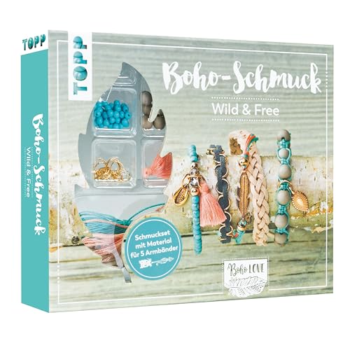 Boho-Schmuckset Wild & Free (Türkis/ Lachs): Anleitung und Material für 5 Armbänder im Boho Look zum Selbermachen. Bänder, Biegeringe, Perlen und Anhänger. Nickelfrei (Boho-Schmucksets)