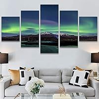 SIGNWIN 5 Panel Canvas Wall Art Astronomy & Space Contemporary Cosmic Dramatic Green Group Photography Realism Ultra for Home Decorations Ready to Hang - 60