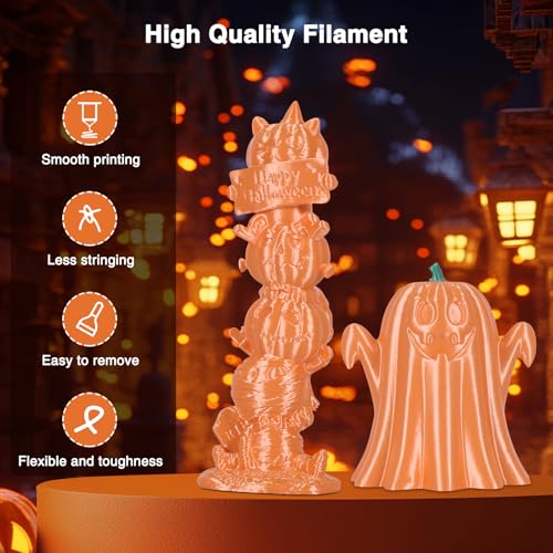 Image of Silk Orange PLA Filament 1.75mm, 1kg (2.2lb) Halloween 3D Printer Filament, High Speed, Low Warp & Clog-Free, Dimensional Accuracy + /- 0.03mm, Fit for FDM 3D Printers & 3D Pens