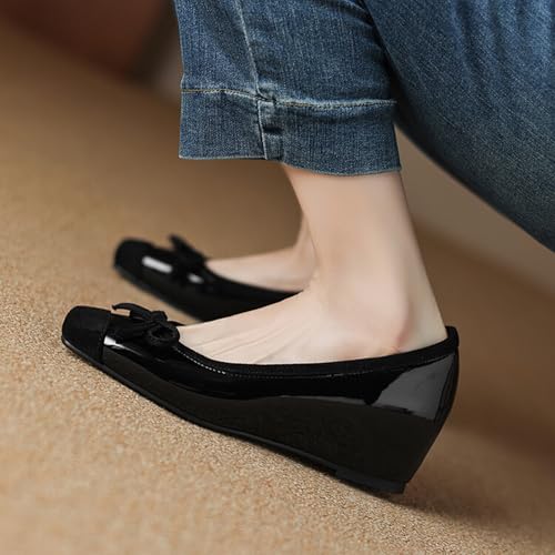 Alyaafifa Comfortable Low Heel Wedge Pumps for Women 2 Inches Closed Square Toe Mary Janes Suede Leather Dress Shoes Party Event Wedding Prom Office Working2