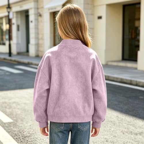 Girls Bomber Jackets Faux Suede Jacket Zip Up Coat with Pockets Size 4-15 | Soft Faux Suede Feel, bomber jacket girls, Full Zip, long Sleeves and Pockets for School, Outings and Everyday Wear - image 7