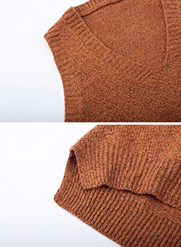 futurino Women's Boxy Solid Color Low V Neck Marled Knitted Sweater Vest Tops3