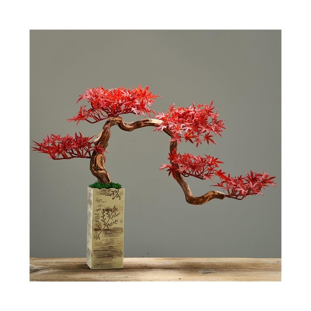 IUokLU Artificial Bonsai Chinese Artificial Bonsai Tree Home Decoration Fake Plants Red Maple For Living Room Office Hotel