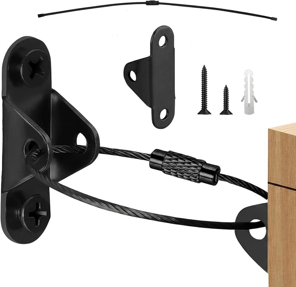 12 Furniture Wall Anchor for Baby Proofing Anti Tip Metal Furniture Straps for Pet Protecting Wardrobe Wall Safety Fixing Anti-Shedding for Secure Bookshelf TV Cabinet Cupboard Flower Stand (Black) โ image 1