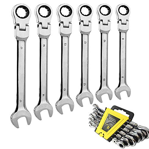 Premium 6PCS Flexible Ratcheting Wrench Set Metric Combination Wrenches 8-17mm 72-Tooth Flex-Head Hand Spanner Cr-V Chrome Vanadium Steel