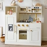 inFUNSAME Wooden Kids Play Kitchen Toy Kitchen Set with Lights and Sounds,Ice Maker,Coffee Maker and 14 Pcs Toy Food Accessories,Toddler Kitchen Playset Gifts for Boys and Girls Ages3+