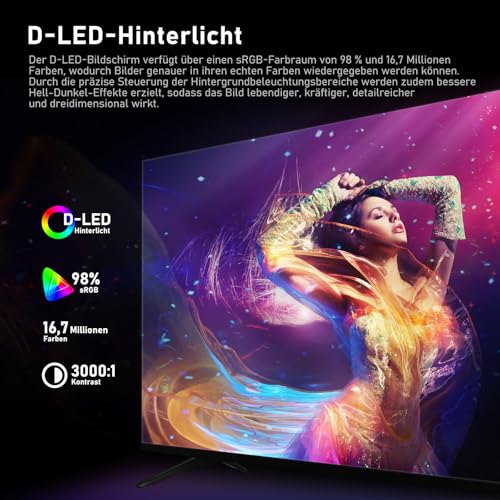 32 Zoll HD Smart TV, D-LED Hintergrundbeleuchtung Fernseher, randloses Design, HDMI USB DVB-T2/S2 RJ45 Schnittstelle, großer Bildschirm für Wohnzimmer, Schlafzimmer, Heimunterhaltung - schwarz – Bild 5